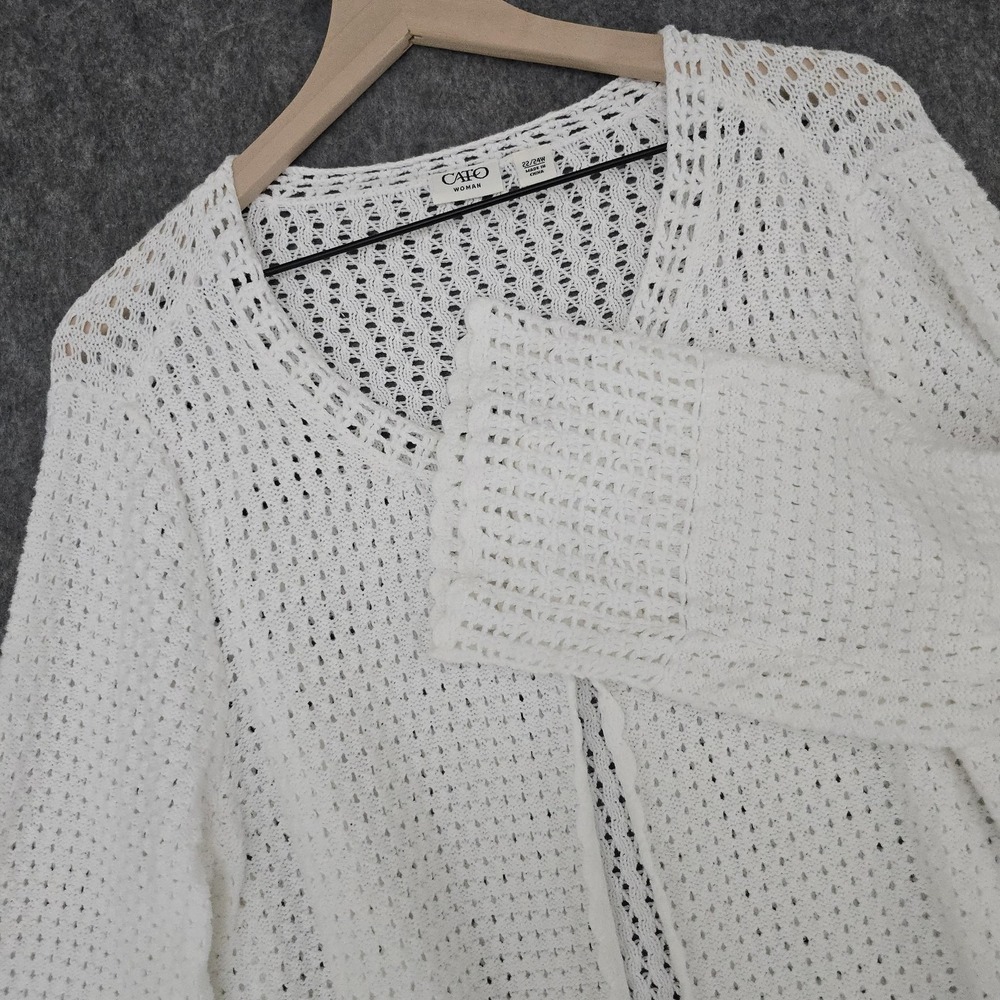 Cato Cardigan Sweater Womens 22/24W White Open Knit Crochet 3/4 Bell Sleeve - Picture 3 of 9